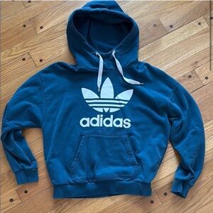 Adidas Blue Heavyweight Hoodie Hooded Sweatshirt large Trefoil Logo Kids medium